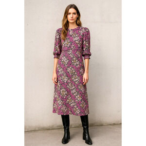 Nobody's Child US 4/UK 8 Puff Shoulder Liberty Floral Tea Dress Pink Black NEW!